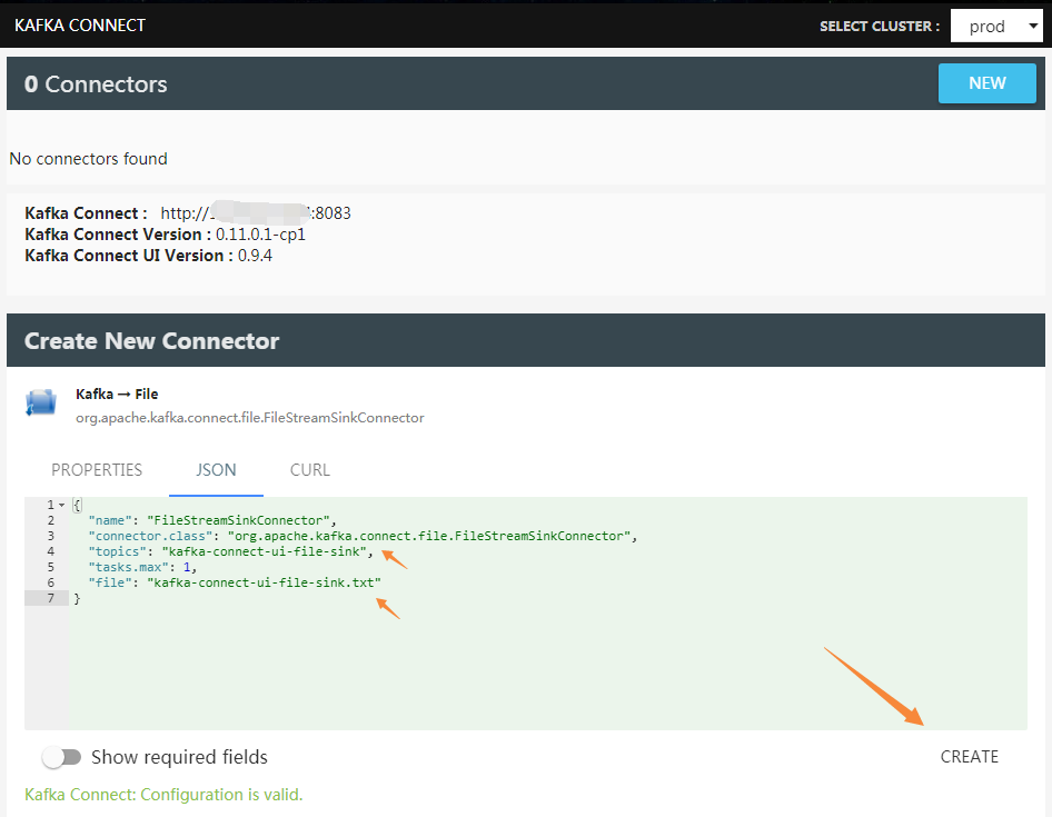 Kafka Connector UI New Connector Config
